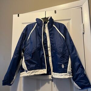 NWT FP Movement by Free People Blue and White Bomber Jacket